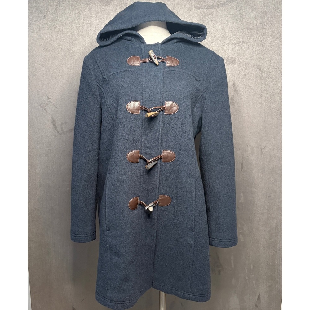 Vtg LL Bean Duffle Coat Womens Sz 14P Navy Wool Hooded Toggle Pea Bellandi Italy